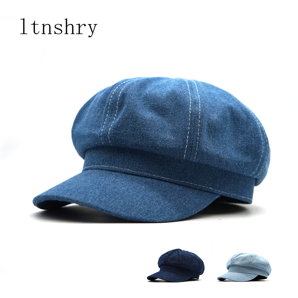 Dad Hat Cotton - 여성용 레저 팔각형 모자, 데님 베레모