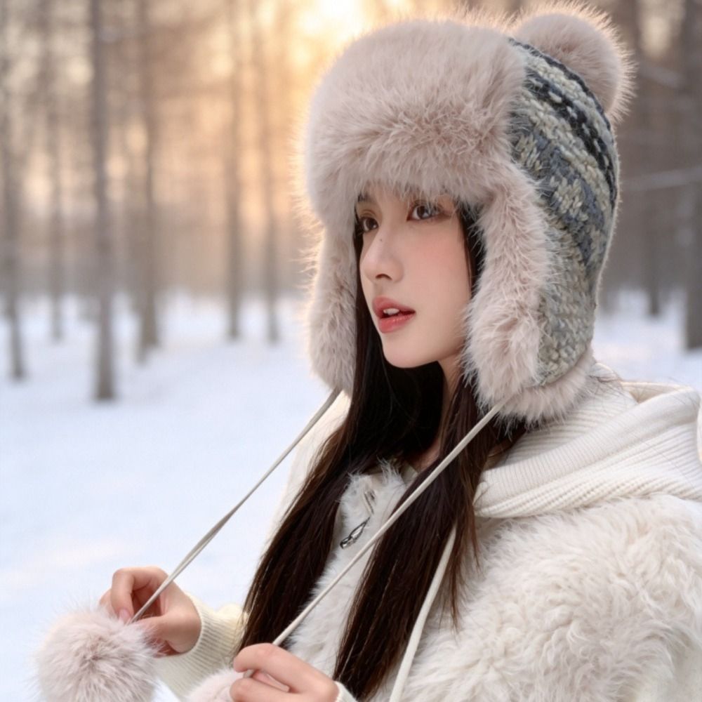 스타일리시한 폴리에스터 니트 트래퍼 모자, 폼폼 장식, - Winter Trapper Hat 리뷰 및 가격